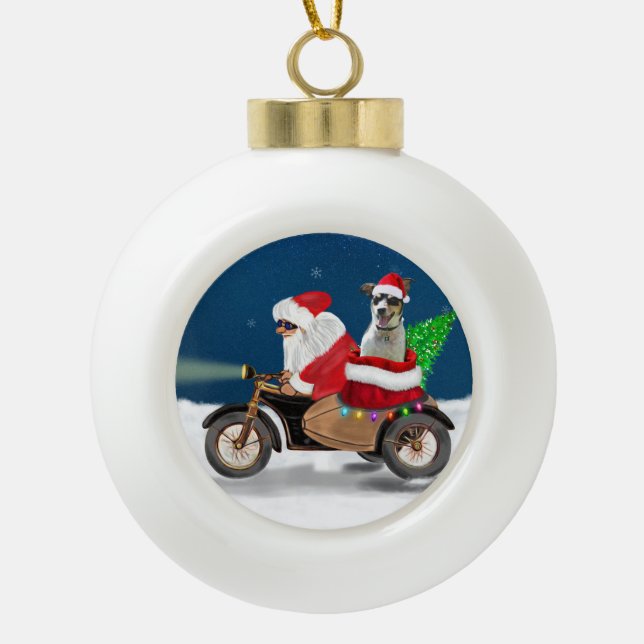 Boule En Céramique Rat Terrier Chien Noël Père Noël (Devant)