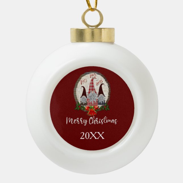 Boule En Céramique Red Christmas Gnomes Elfes tendance (Devant)