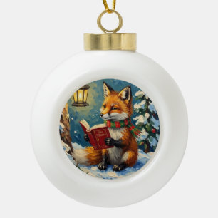 Boule En Céramique Renard d'hiver vintage lisant à la lumière d'une l