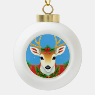 Boule En Céramique Renne de fête avec couronne de Noël
