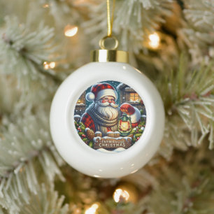 Boule En Céramique Réveillon de Noël agricole" - Père Noël Vintage