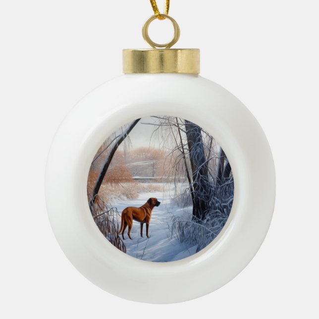 Boule En Céramique Rhodesian Ridgeback Laisser Neige Noël (Devant)