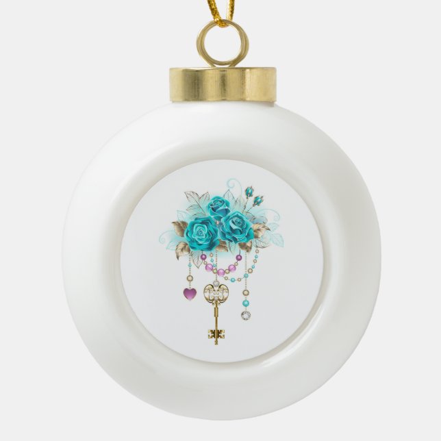 Boule En Céramique Roses turquoise avec touches (Devant)