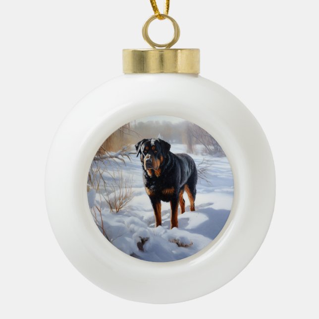 Boule En Céramique Rottweiler Laisser neiger Noël (Devant)