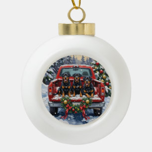 Boule En Céramique Rottweiler Noël Camion Rouge Fêtes