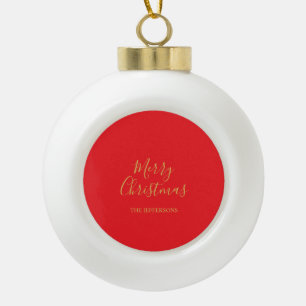 Boule En Céramique Rouge Éclatant & Couleurs Or Joyeux Noël Famille