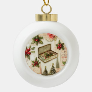Boule En Céramique Rouge Vert Noël Fêtes rétro vintage