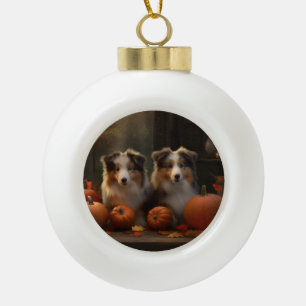 Boule En Céramique Rough Collie chiot Automne Délice Citrouille