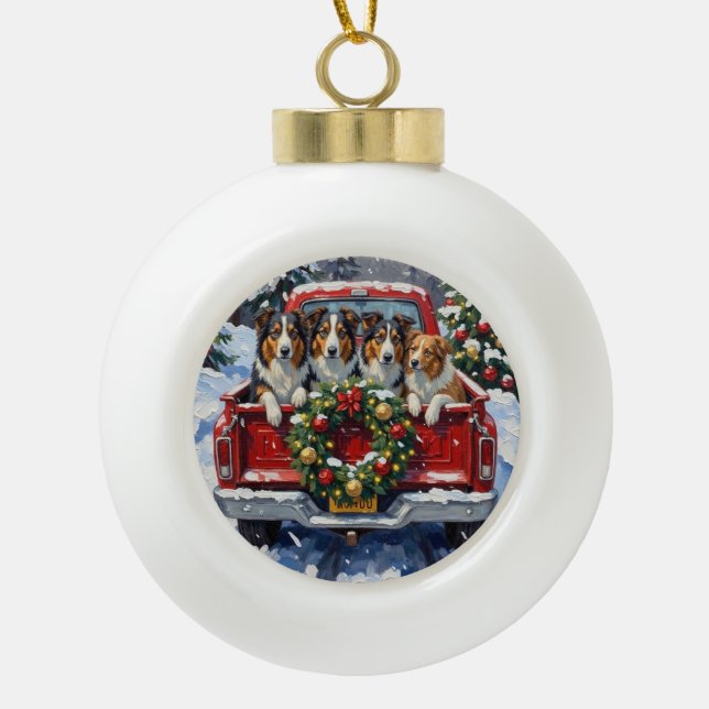 Boule En Céramique Rough Collie Christmas Red Truck Holiday (Devant)