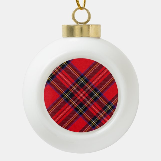 Boule En Céramique Royal Stewart tartan rouge noir plaid (Devant)