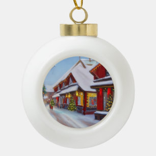Boule En Céramique Rue de ville enneigée à Noël