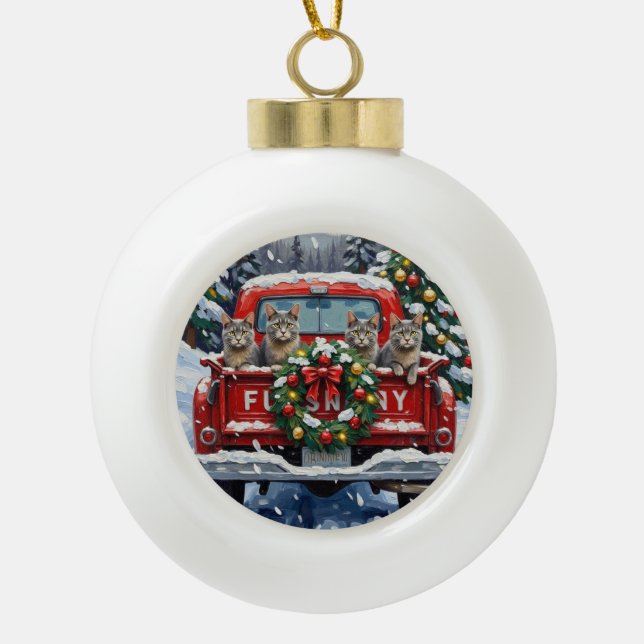 Boule En Céramique Russian Blue Cat Christmas Red Truck Holiday (Devant)