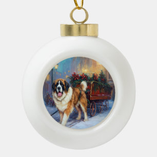 Boule En Céramique Saint Bernard Christmas Festive