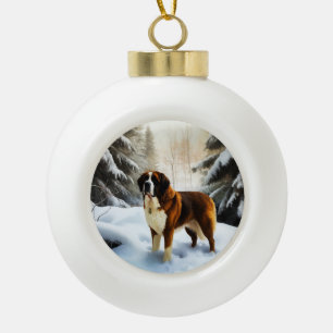 Boule En Céramique Saint Bernard Laissez Tomber la Neige Noël