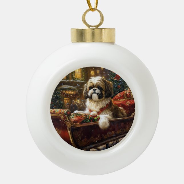 Boule En Céramique Saison de Noël Shih Tzu (Devant)
