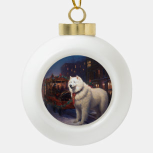 Boule En Céramique Samoyed Christmas Festive Saison