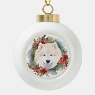Boule En Céramique Samoyed Christmas Wreath Festive Pup
