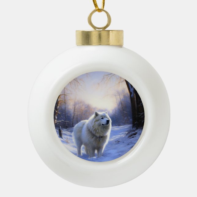 Boule En Céramique Samoyed Qu'il neige Noël (Devant)
