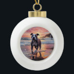 Boule En Céramique Sandy American Staffordshire Dog on Beach Sunset<br><div class="desc">Plongez dans la beauté tranquille de notre chien "Sandy Paws and Sunset Hues" sur le coucher du soleil de plage. Cette scène captivante saisit l'essence d'une soirée parfaite au bord de l'eau, avec un fidèle compagnon canin qui profite du sable doré et des teintes époustouflantes du soleil couchant. Que vous...</div>