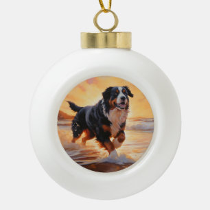 Boule En Céramique Sandy Paws Bernese Mountain Dog on Beach Sunset