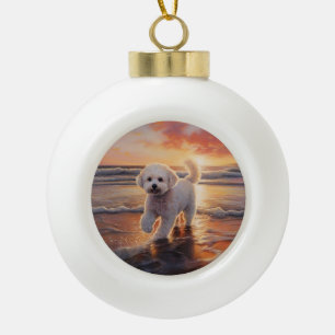 Boule En Céramique Sandy Paws Bichon Frise Dog sur Beach Sunset