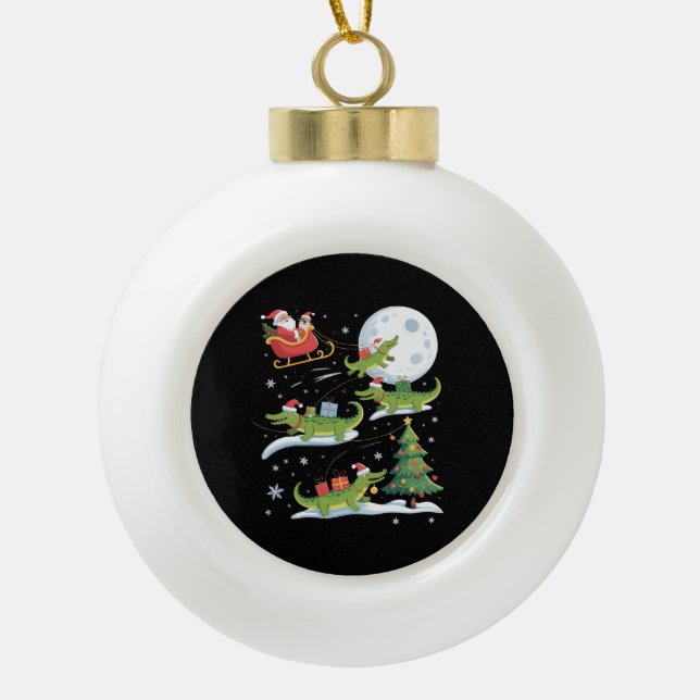 Boule En Céramique Santa Sleigh Riding Alligator Christmas Funny Xmas (Devant)