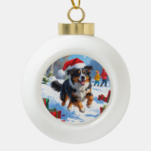 Boule En Céramique Scène de Noël du berger australien