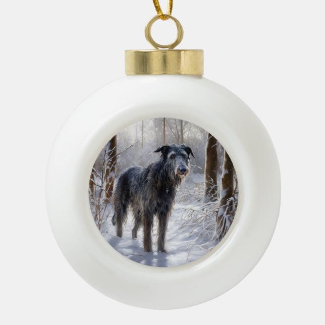 Boule En Céramique Scottish Deerhound Laissez-le neiger Noël (Devant)