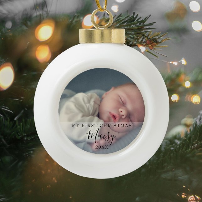Boule En Céramique Script de premier Noël pour photo de bébé (Créateur téléchargé)
