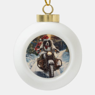 Boule En Céramique Setter anglais à cheval sur une moto de Noël