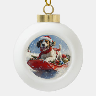 Boule En Céramique Setter Anglais Chien en Luge Laissez Tomber la Nei
