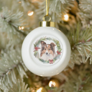 Boule En Céramique Shetland Sheepdog Christmas Wreath Festive Pup