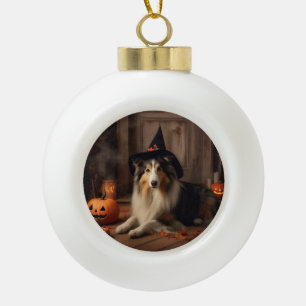 Boule En Céramique Shetland Sheepdog Citrouille Halloween effrayant