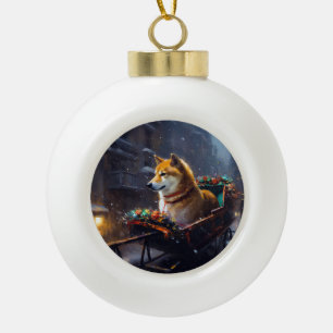 Boule En Céramique Shiba Inu période festive de Noël 