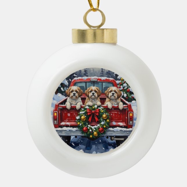 Boule En Céramique Shih Tzu Christmas Red Truck Holiday (Devant)