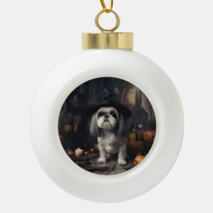 Boule En Céramique Shih Tzu Citrouilles Halloween Épouvantable