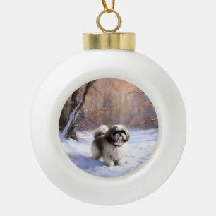 Boule En Céramique Shih Tzu Laisse Neige Noël