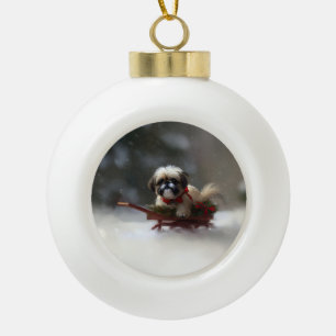 Boule En Céramique Shih Tzu Noël neige hiver