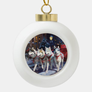 Boule En Céramique Siberian Husky Saison de Fêtes de Noël
