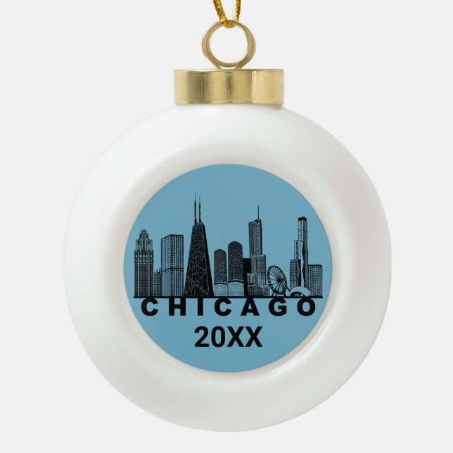 Boule En Céramique Silhouette de l'horizon de Chicago  (Devant)