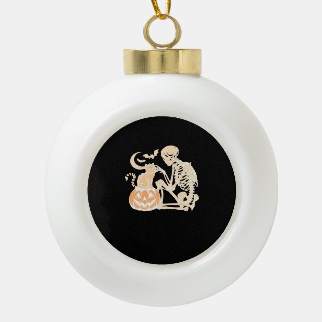 Boule En Céramique Skeleton Cat Crâne kitty mignonne Halloween Design (Devant)