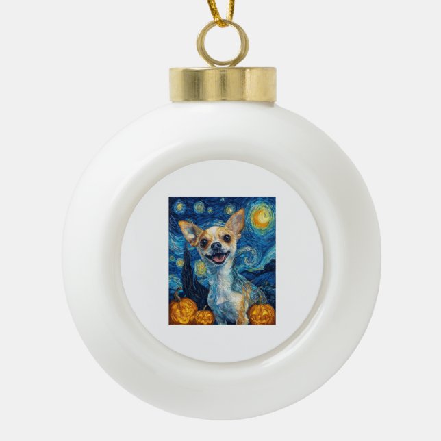 Boule En Céramique smiling chihuahua dog starry night by Van Gogh fin (Devant)