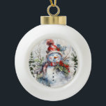 Boule En Céramique Snowman 4<br><div class="desc">Scène d'hiver de Noël de Snowman</div>