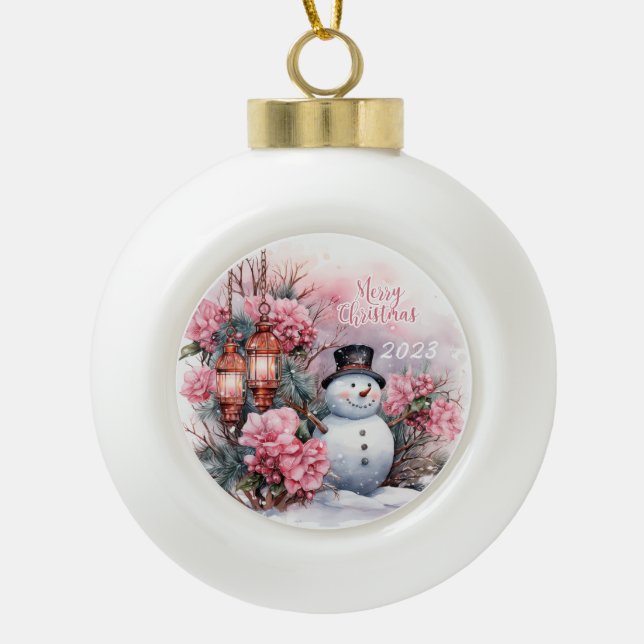 Boule En Céramique Snowman Joyeux Noël 2023 (Devant)