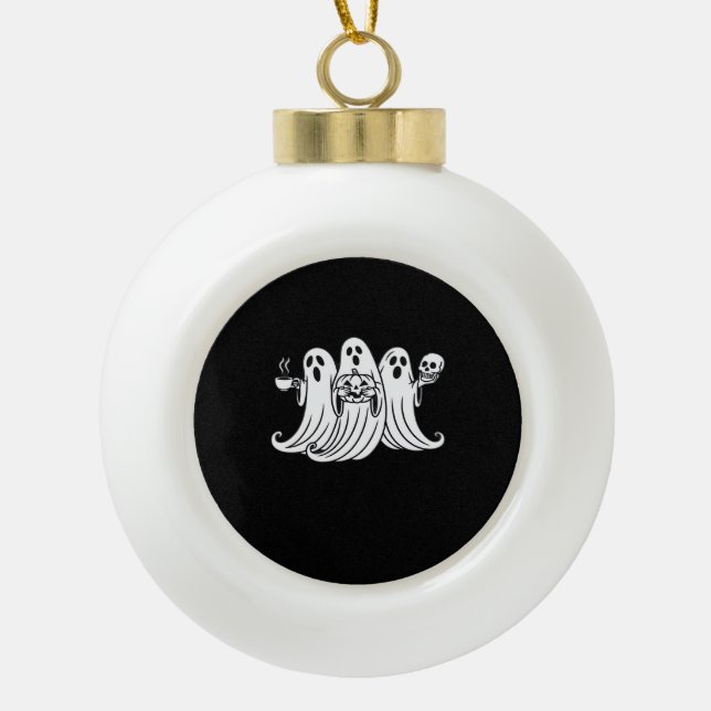 Boule En Céramique Spooky Coffee Sipping Pumpkin Holding (Devant)