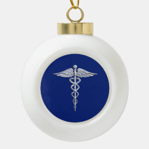 Boule En Céramique Symbole Médicale Chrome Argent sur bleu marine