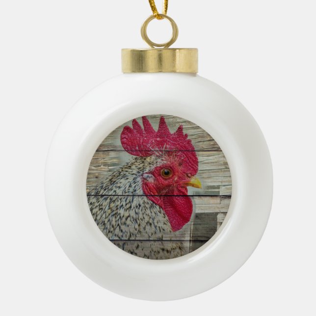 Boule En Céramique Tableau de la grange de poulet rustique Rooster (Devant)