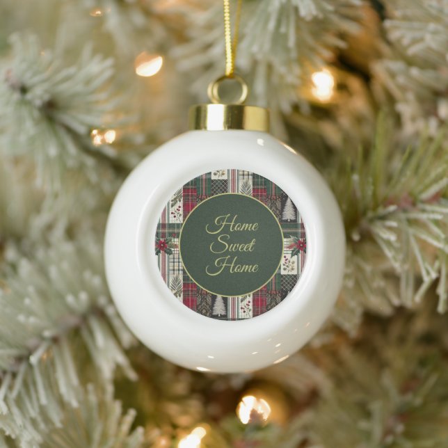 Boule En Céramique Tartan rustique de Noël moderne (Arbre)