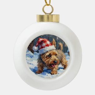 Boule En Céramique Tenter Cairn Terrier Chien Creusant pour Noël T