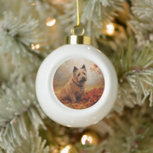 Boule En Céramique Terrier Australien dans les feuilles d'automne qui
